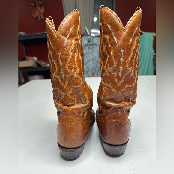 Tony Lama Vintage Ostrich Leather Western Boots Mens 9 D Brown USA - Picture 3 of 16